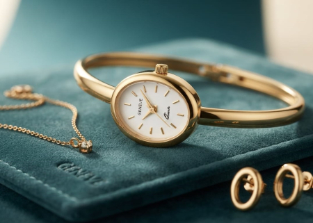 CEAS AUR - Ceas de Damă din Aur 14K Geneve – Model Minimalist cu Brățară Fixă