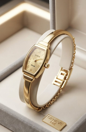 CEAS AUR - Ceas de Damă din Aur Galben 14K Geneve Luxury, 17g – Mecanism Quartz și Brățară Fină Elegance