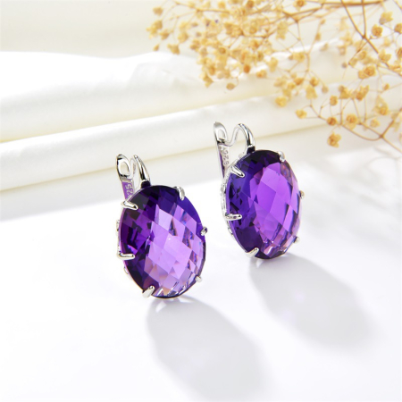 Cercei argint - Cercei Argint 925 „Amethyst Oval Dream” cu Cristale Fațetate, 10.73g