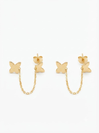 Cercei argint - Cercei Argint 925 Aurit Double Stud Chain Butterfly