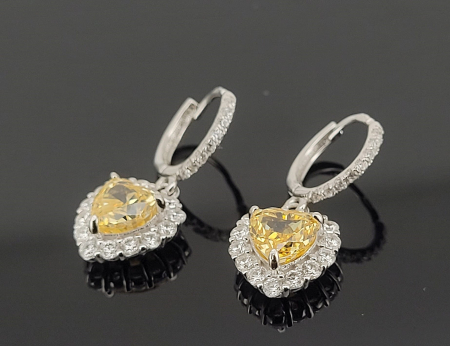 Bijuterii argint 925 - Cercei Argint 925 "Citrine Heart Halo" – Eleganță Solară și Strălucire Continuă