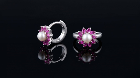 Bijuterii argint 925 - Cercei Argint 925 "Fuchsia Pearl Blossom" – Design Floral cu Perle și Cristale