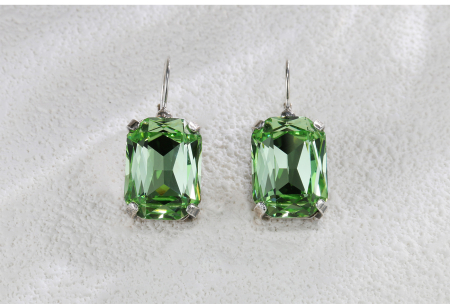 Cercei argint - Cercei Argint 925 „Green Peridot Sparkle” cu Cristale Dreptunghiulare, 10.00g
