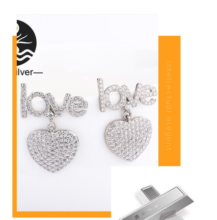 Cercei Argint 925 Placați cu Platină – Model "LOVE" cu Inimă și Cristale AAA Zircon [1]