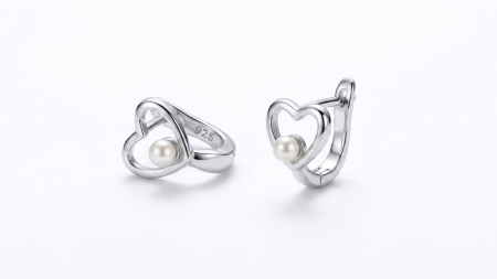 Bijuterii argint 925 - Cercei Argint 925 "Pure Heart Pearl" – Design cu Inimă și Perlă Naturală