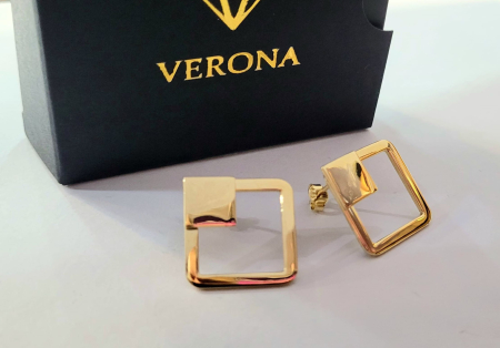 Cercei aur 14k - Cercei Asimetrici din Aur Galben 14K cu Pătrate Decupate – Minimalist, Arhitectural și Modern
