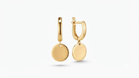 bijuterii aur - Cercei Aur 14K Bănuț – Design Minimalist cu Pendul și Închidere Engleză