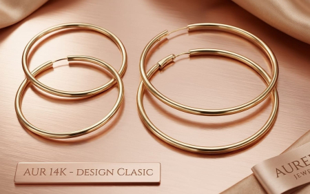 Cercei aur 14k - Cercei Aur 14K Classic Hoops – Eleganță Atemporală