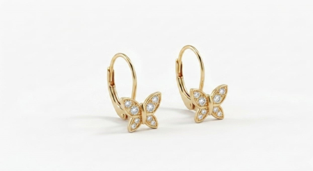Cercei aur 14k copii - Cercei Aur 14K Crystal Butterfly – Design Magic cu Fluturași și Închidere Engleză