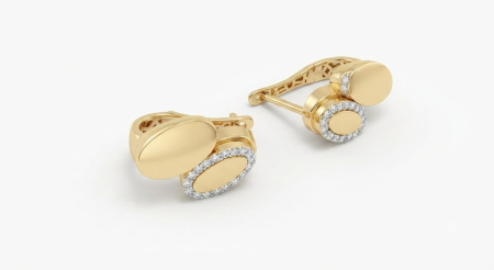 bijuterii aur - Cercei Aur 14K Double Oval Elegance – Design Modern cu Halou de Cristale