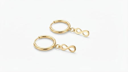 Cercei aur 14k copii - Cercei Aur 14K Infinity Hoops – Creole cu Pandantiv Infinit – Simbolul Iubirii Eterne