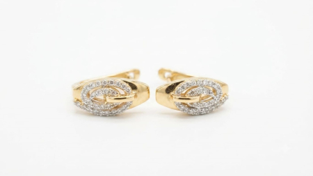 bijuterii aur - Cercei Aur 14K Infinity Links – Design Împletit cu Pavaj de Cristale – Eleganță Modernă