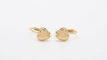 Cercei aur 14k copii - Cercei Aur 14K Inimă cu Bordură Perlată – Design Romantic și Închidere Engleză