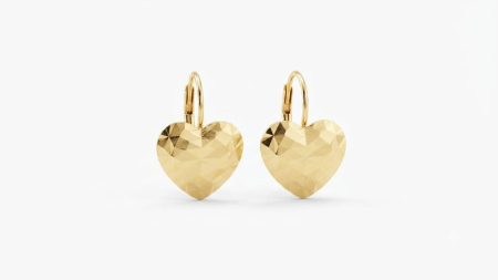 bijuterii aur - Cercei Aur 14K Inimă Fațetată – Strălucire Diamond-Cut și Design Romantic