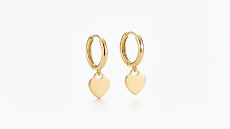 Cercei aur 14k copii - Cercei Aur 14K Love Drops – Creole Huggie cu Pandantiv Inimă – Stil Romantic