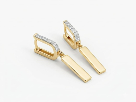 bijuterii aur - Cercei Aur 14K Minimalist Bar – Design Geometric cu Pendul și Cristale