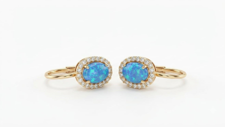 bijuterii aur - Cercei Aur 14K Ocean Blue – Opal Albastru cu Halou de Cristale – Design Regal