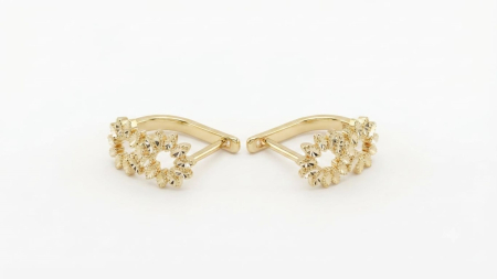 bijuterii aur - Cercei Aur 14K Sunburst – Design Floral Diamantat cu Închidere Engleză