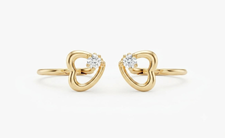 Cercei aur 14k copii - Cercei Aur Galben 14K 1.00g | Model Inimioară cu Zirconiu și Tortiță Sigură