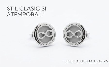 Cercei argint - Cercei Buton din Argint 925 „Colecția Infinitate” – Model Rotund cu Textură Mată și Luciu Oglindă