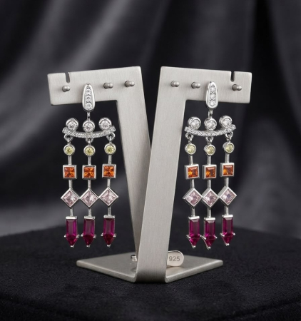 Cercei argint - Cercei Candelabru din Argint 925 „Gems Cascade” - Multicolori cu Zirconiu cubic