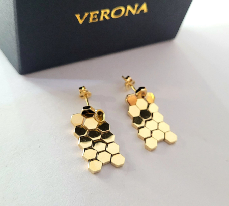 Cercei aur 14k surub - Cercei Candelabru din Aur Galben 14K model Plaster de Miere (Honeycomb) – Arhitectură Organică și Strălucire Tridimensională