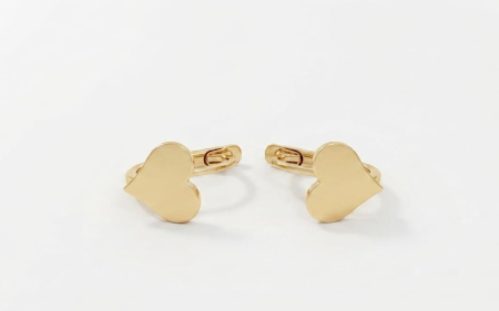 Cercei aur 14k - Cercei Copii din Aur Galben 14K cu Inimi Simple Lucioase, 15 mm, 1.50 g