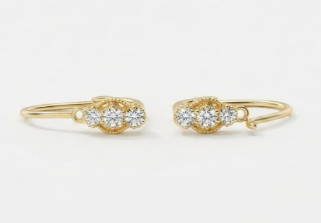 Cercei aur 14k copii - Cercei Copii din Aur Galben 14K cu Trei Cristale Zirconia, 15 mm, 1.16 g