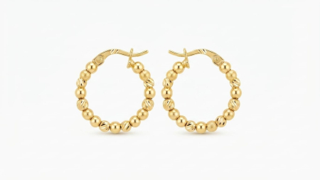 bijuterii aur - Cercei Creole Aur 14K cu Bile Diamantate – Eleganță și Contrast