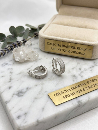 Cercei argint - Cercei Creole din Argint 925 cu Pavaj Complet de Zirconiu – Colecția Diamond Essence