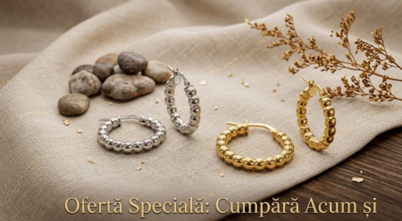 Cercei argint - Cercei Creole din Argint 925 – Model Toarte Rotunde cu Bile în Relief