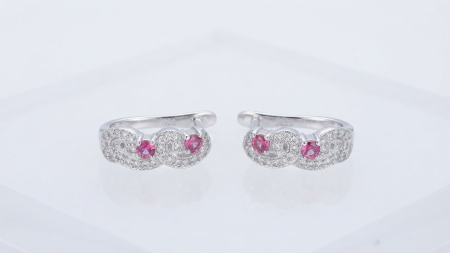 OUTLET - Cercei Creole din Argint 925 „Pink Waves” – Design în Valuri cu Pavé și Cristale Roz-Turmalină, 15 mm, 2,8gr