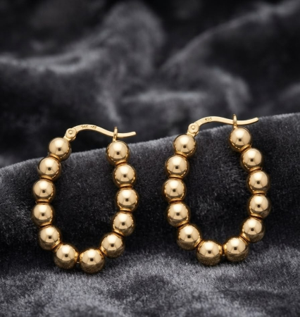 Cercei argint - Cercei Creole din Argint 925 Placați cu Aur 14K „Golden Bead Hoops” - Cercuri Elegante cu Sfere