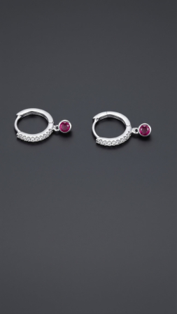 OUTLET - Cercei Creole din Argint 925 Ruby Drop Pave, 12 mm