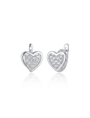 Cercei argint - Cercei Creole din Argint 925 „Sweet Heart Sparkle” - Cercuri la Baza Urechii în Formă de Inimă cu Zirconiu