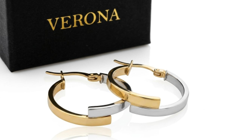 Cercei aur 14k - Cercei Creole din Aur Bicolor 14K | Colecția VERONA Minimal Hoop