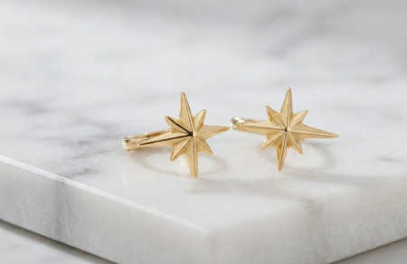 Cercei aur 14k - Cercei Creole din Aur Galben 14K cu Steaua Nordului – 17mm (2.15 gr)
