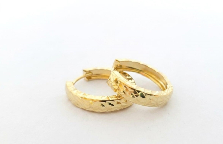 Cercei aur 14k - Cercei Creole din Aur Galben 14K Diamantați | Model Verigă Sclipitoare |