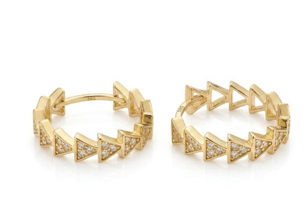 Cercei aur 14k - Cercei Creole din Aur Galben 14K Geometrici | Model Zig-Zag cu Zirconiu