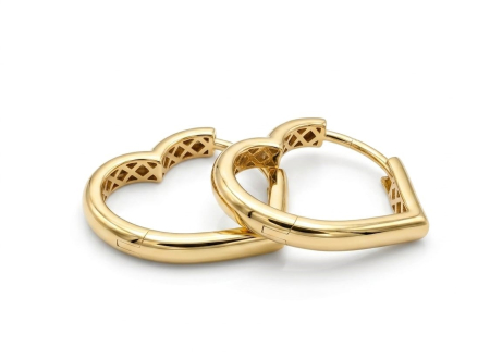 Cercei aur 14k - Cercei Creole din Aur Galben 14K în Formă de Inimă | Model Hoop