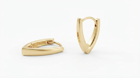 Cercei aur 14k - Cercei Creole din Aur Galben 14K în Formă de V (16 mm