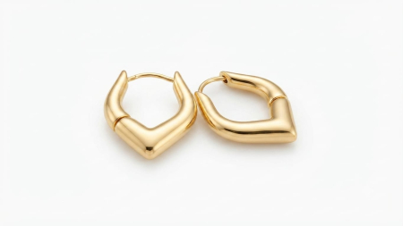 Cercei aur 14k - Cercei Creole din Aur Galben 14K, Model Abstract în Formă de V Sculptural, 2.5 cm, 2.43 g