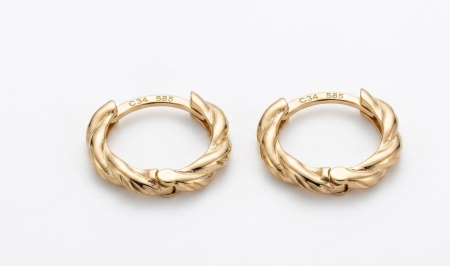 Cercei aur 14k - Cercei Creole din Aur Galben 14K Model Răsucit Huggies