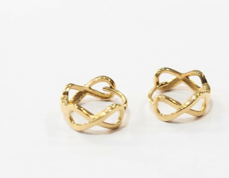 Cercei aur 14k - Cercei Creole din Aur Galben 14K, Model Verigă cu Linii Împletite în Formă de Infinit, 15 mm, 2.25 g