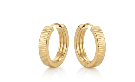 Cercei aur 14k - Cercei Creole din Aur Galben 14K Striat | Model Verigă Lată Diamantată