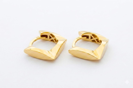 Cercei aur 14k - Cercei Creole Geometrici din Aur Galben 14K