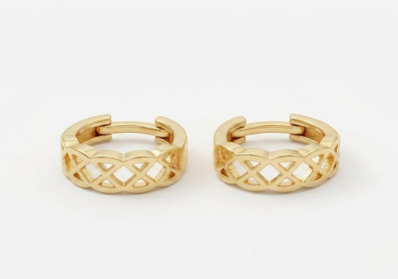 Cercei aur 14k copii - Cercei Creole Geometrici din Aur Galben 14K, Model Huggie cu Model Împletit 11 mm, 1.49g
