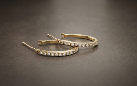 CERCEI AUR 14K CU DIAMANT NATURAL - Cercei Creole (Hoops) din Aur Galben 18K cu Diamante Naturale 0.235 CT