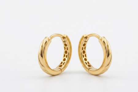Cercei aur 14k copii - Cercei Creole Huggie din Aur Galben 14K | Model Spiralat cu Grilaj Interior