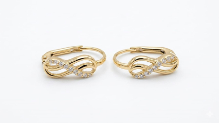 Cercei aur 14k - Cercei Creole „Infinit” din Aur Galben 14K cu Zirconia